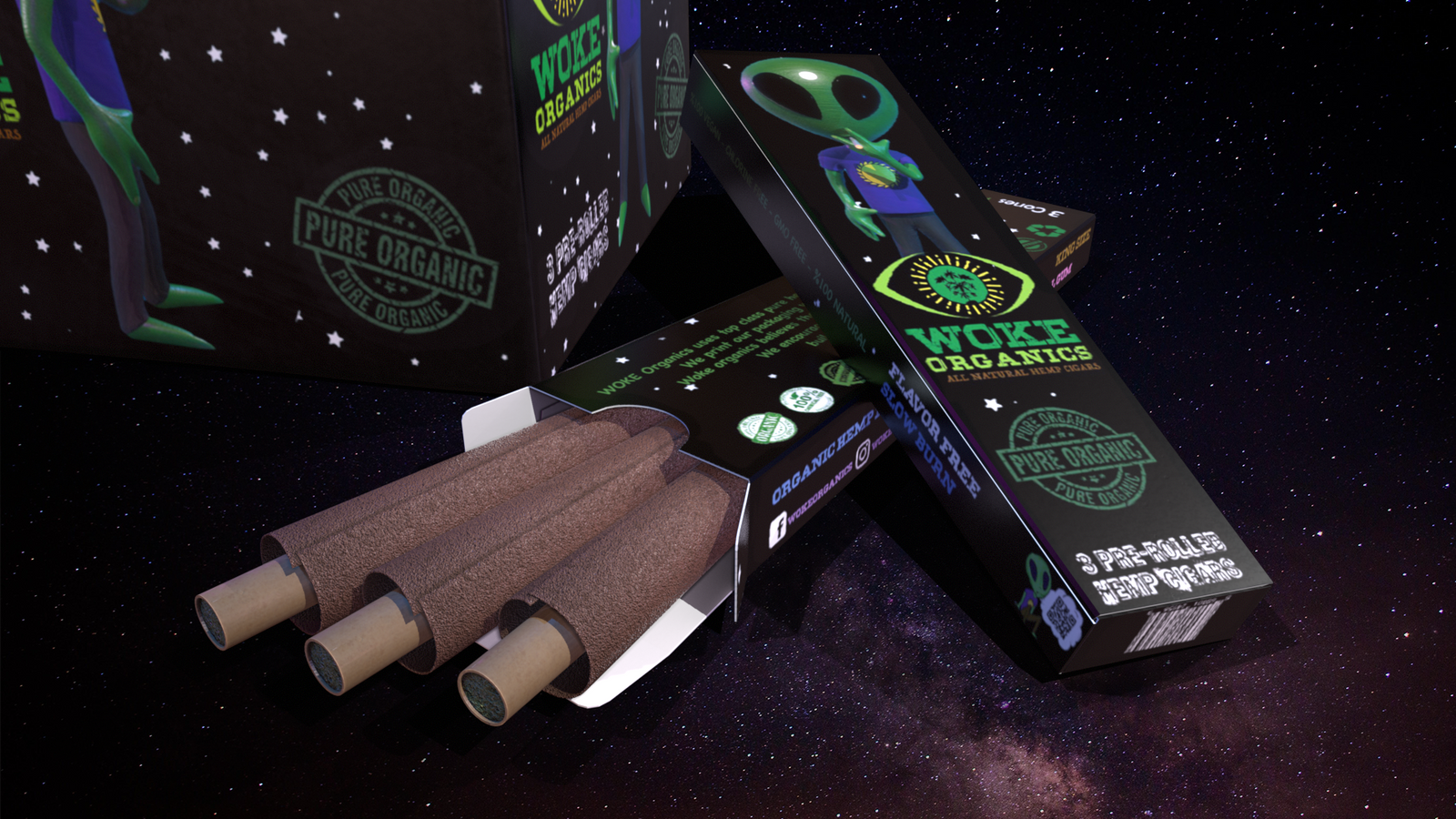 Woke Organics Hemp Cone Cigars 3 Pack