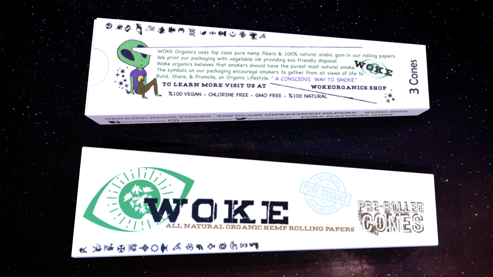 Woke Organics Hemp Cones Paper 3 Pack